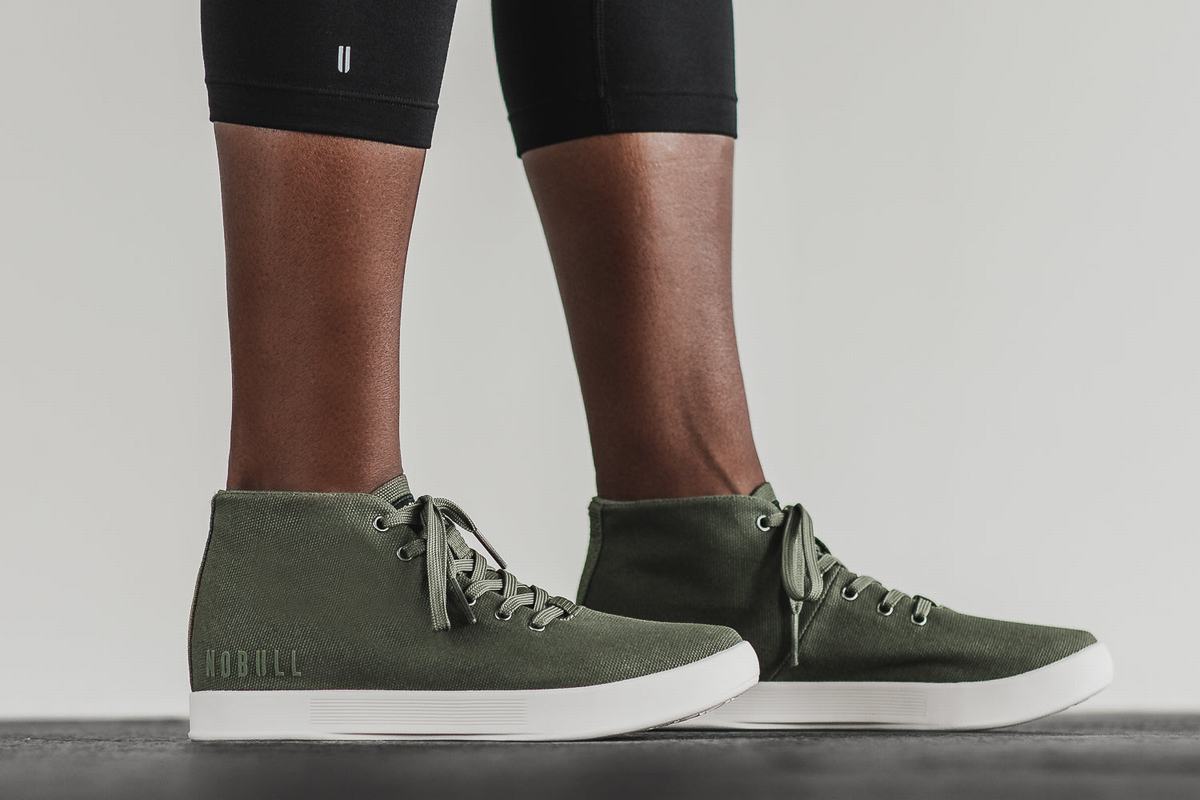 Nobull Canvas Mid Women's Trainers Dark Green White | Australia (OY1398)